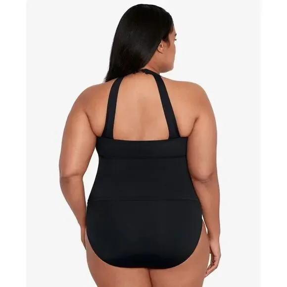 Lauren Ralph Lauren Plus Size Halter Tankini Top, Black, Size 16W 0052